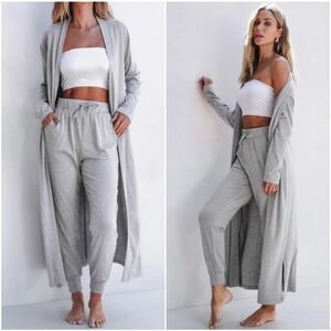 Weekend Wind-Down Cardigan & Pants Set - Gray